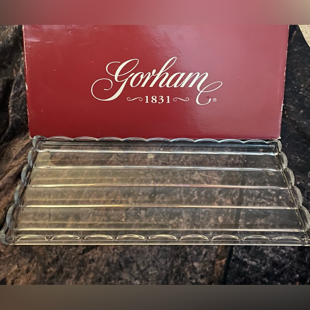 Gorham 1831 Tempo Collection Rectangular Crystal Glass Tray Plate 13” (With Box)
